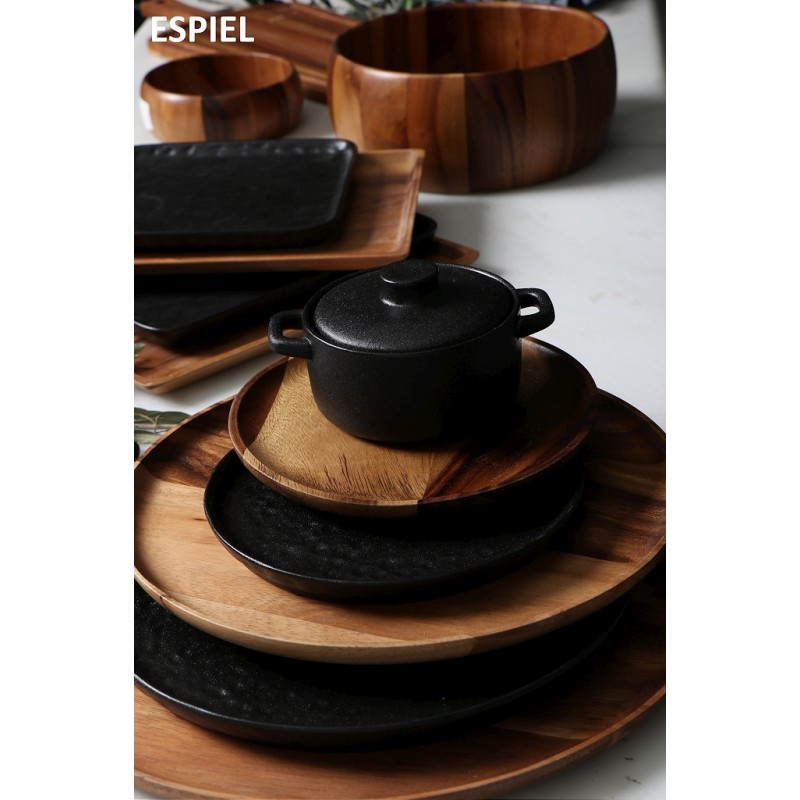 Στρογγυλό πιάτο Lava stoneware σε μαύρο χρώμα σετ των τεσσάρων τεμαχίων 20 εκ