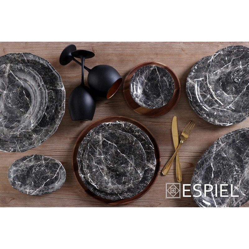 Πιατέλα οβάλ Marble σε μαύρο χρώμα σετ των δύο τεμαχίων 33x22 εκ