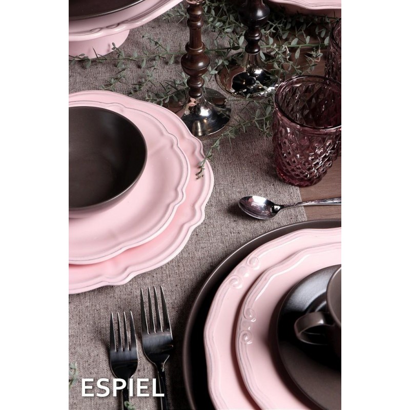 Tiffany κεραμικό βαθύ πιάτο σε ροζ χρώμα σετ των έξι τεμαχίων 24 εκ