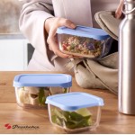 Snowbox δοχείο για φαγητό γυάλινο διάφανο με γαλάζιο καπάκι σετ δώδεκα τεμαχίων 13x13x6.9 εκ