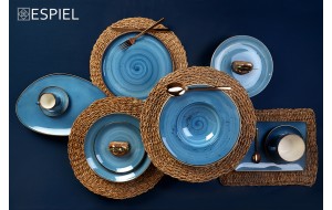 Terra Blue ρηχό πιάτο φαγητού από πορσελάνη σετ των έξι τεμαχίων 26 εκ