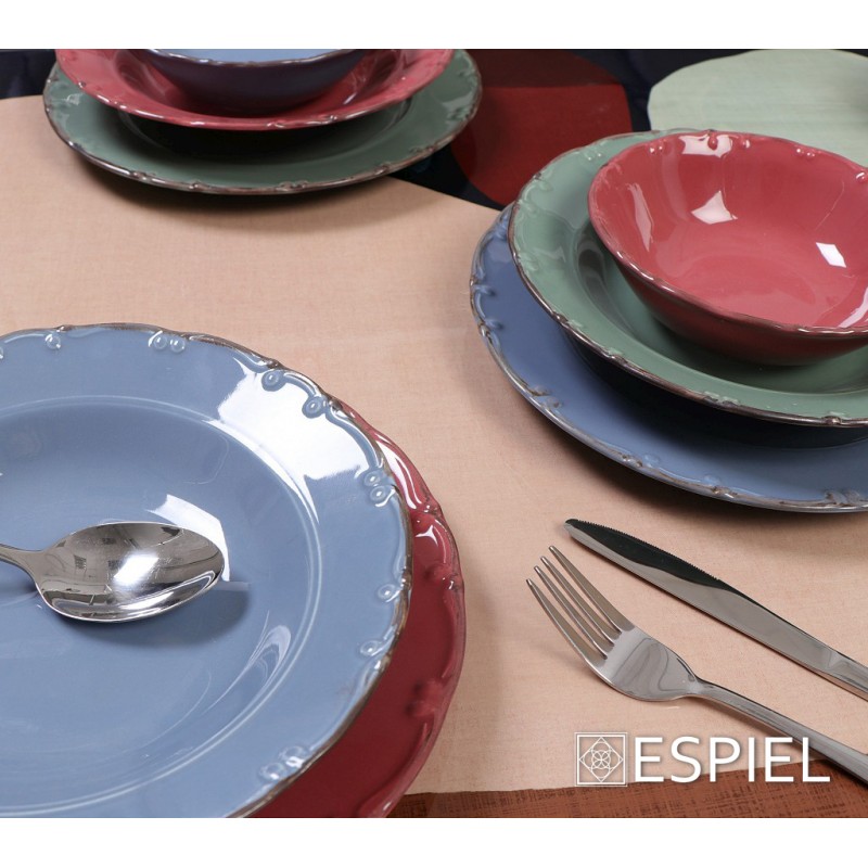 Liana πορσελάνινο πιάτο φαγητού πράσινο με καφέ φινίρισμα σετ έξι τεμαχίων 27 εκ