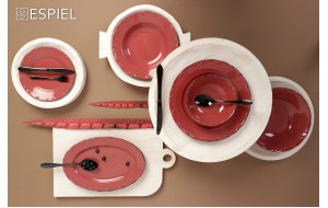 Liana πορσελάνινο πιάτο βαθύ ροζ με καφέ φινίρισμα σετ έξι τεμαχίων 23x5 εκ
