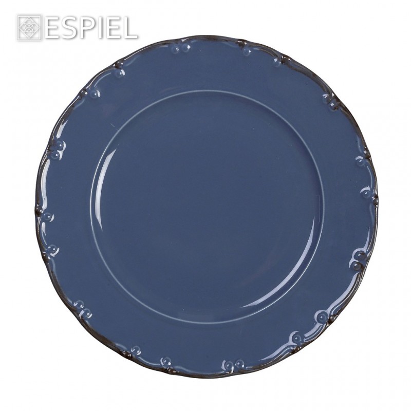 Liana πορσελάνινο πιάτο βαθύ γαλάζιο με καφέ φινίρισμα σετ έξι τεμαχίων 23x5 εκ