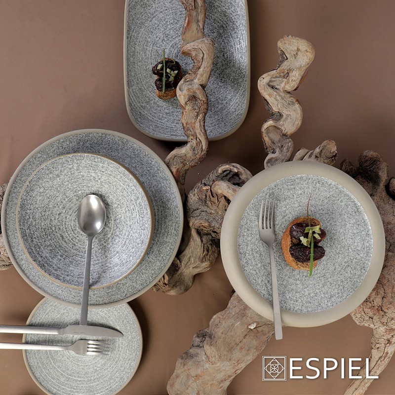 Corsica κεραμικό ρηχό πιάτο σε γκρι απόχρωση με πλαίσιο σε μπεζ χρώμα σετ τεσσάρων τεμαχίων 26x2 εκ