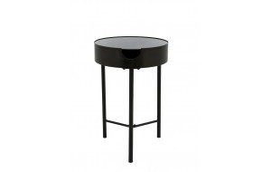 Μεταλλικό στρογγυλό βοηθητικό τραπέζι σε μαύρο χρώμα με αποθηκευτικό χώρο