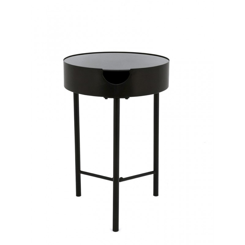 Μεταλλικό στρογγυλό βοηθητικό τραπέζι σε μαύρο χρώμα με αποθηκευτικό χώρο