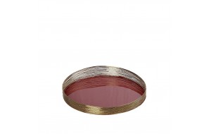 Δίσκος στρογγυλός μεταλλικός ροζ σκούρο με χρυσή απόχρωση 30 εκ