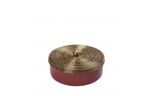 Δοχείο με καπάκι στρογγυλή μεταλλική ροζ σκούρο με χρυσή απόχρωση σετ δύο τεμαχίων 16.5 εκ