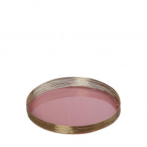 Δίσκος στρογγυλός μεταλλικός ροζ με χρυσή απόχρωση 30x5 εκ