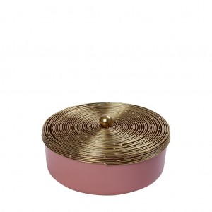 Δοχείο με καπάκι στρογγυλή μεταλλική ροζ με χρυσή απόχρωση σετ δύο τεμαχίων 16.5 εκ