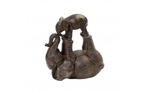 Χειροποίητη διακοσμητική φιγούρα ελέφαντα με μικρό ελεφαντάκι από πολυρεζίνη σε καφέ απόχρωση 16x10x17 εκ