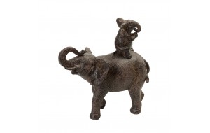 Χειροποίητη διακοσμητική φιγούρα ελέφαντα με μικρό ελεφαντάκι από πολυρεζίνη σε καφέ απόχρωση 18x10x19 εκ