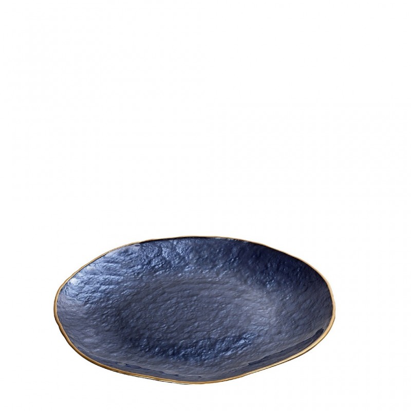 Shine γυάλινη πιατέλα μπλε με χρυσής απόχρωσης μπορντούρα 28 εκ