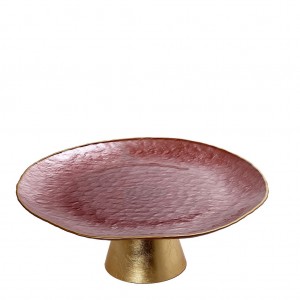 Shine μπωλ ροζ γυάλινο με μπορντούρα και πόδι σε χρυσή απόχρωση 33 εκ
