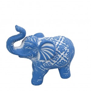 Διακοσμητικός έθνικ ελέφαντας κεραμικός σε μπλε χρώμα σετ των δύο 25.5x11x21 εκ