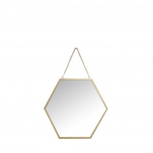 Μεταλλικός καθρέπτης τοίχου με εξάγωνο σχήμα σε χρυσό χρώμα 25x28.5 εκ