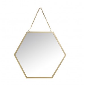 Μεταλλικός καθρέπτης τοίχου με εξάγωνο σχήμα σε χρυσό χρώμα 30.5x34.5 εκ
