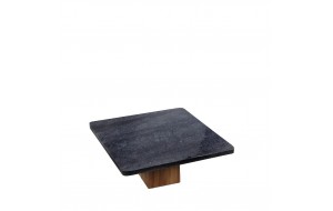 Τετράγωνο μαύρο σταντ από μάρμαρο με ξύλινο πόδι από ξύλο ακακίας 25x11 εκ