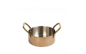 Shiny Copper κατσαρολάκι παρουσίασης από ανοξείδωτο ατσάλι σε χάλκινη απόχρωση με χρυσές λαβές 12x5 εκ