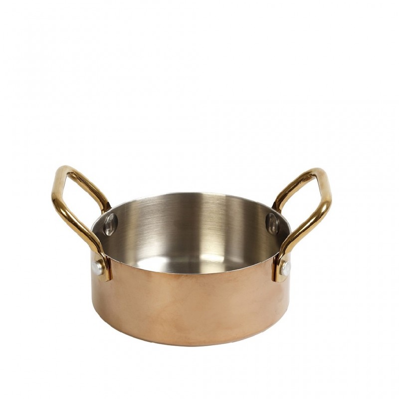 Shiny Copper κατσαρολάκι παρουσίασης από ανοξείδωτο ατσάλι σε χάλκινη απόχρωση με χρυσές λαβές 12x5 εκ
