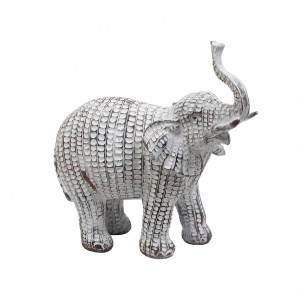 Φιγούρα ελέφαντας από πολυρέζιν με λευκές ρίγες 24x10x28 εκ