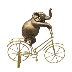 Διακοσμητική φιγούρα με ελέφαντα και ποδήλατο σε χρυσή απόχρωση 26x6x23 εκ