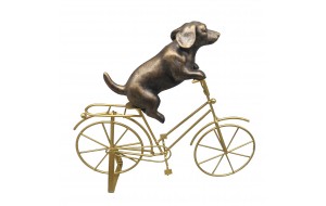 Επιτραπέζιο διακοσμητικό φιγούρα σκύλου με ποδήλατο σε χρυσή απόχρωση