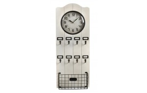 Ρολόι κλειδοθήκη από ξύλο και μέταλλο σε λευκό χρώμα 36x11x92 εκ