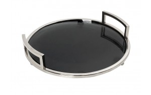 Minimal ανοξείδωτος δίσκος με μαύρο γυαλί 46 εκ