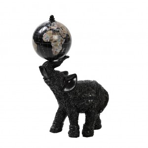 Διακοσμητική φιγούρα ελέφαντα σε μαύρο χρώμα με υδρόγειο σφαίρα σετ τεσσάρων τεμαχίων 11.5x6.5x19 εκ