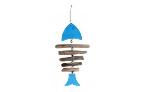 Ψάρι γυάλινο γαλάζιο με ξύλο και γυαλί 37 εκ