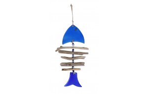 Ψάρι γυάλινο μπλε με ξύλο 37 εκ