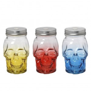 Γυάλινα ποτήρια νεκροκεφαλή με καλαμάκι σε τρία χρώματα σετ των εικοσιτεσσάρων τεμαχίων 20 εκ