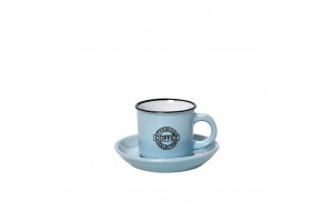 Φλυτζανάκι εσπρέσο με πιατάκι Coffee σε γαλάζιο χρώμα σετ των δώδεκα τεμαχίων 6x5 εκ