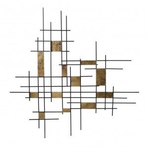 Μεταλλικό διακοσμητικό τοίχου με γεωμετρικά σχέδια σε μαύρο και χρυσό χρώμα 92x3x92 εκ