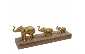 Επιτραπέζιο διακοσμητικό από μέταλλο και ξύλο με χρυσούς ελέφαντες 36x9x13 εκ