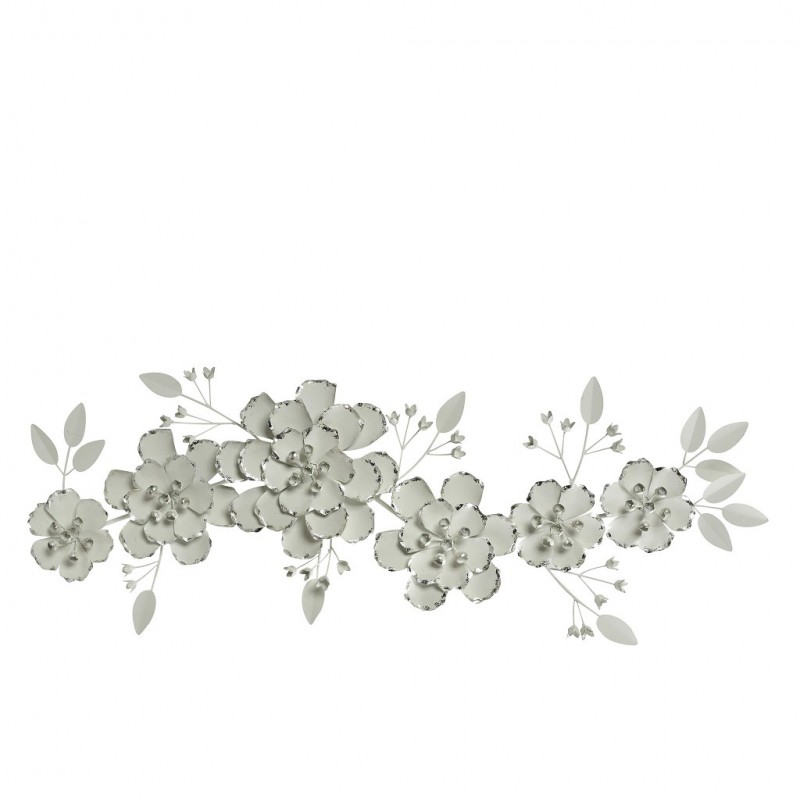 Μεταλλικό διακοσμητικό τοίχου με λευκά λουλούδια 104x9x38 εκ