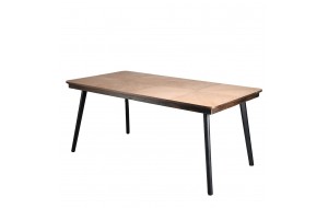 Ορθογώνιο τραπέζι με επιφάνεια από ξύλο ελάτης σε φυσική απόχρωση και μαύρη μεταλλική βάση 180x90x77 εκ