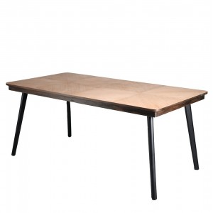 Ορθογώνιο τραπέζι με επιφάνεια από ξύλο ελάτης σε φυσική απόχρωση και μαύρη μεταλλική βάση 180x90x77 εκ