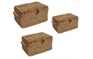 Boho κουτιά αποθήκευσης από ψάθα σετ των τριών σε τρία μεγέθη