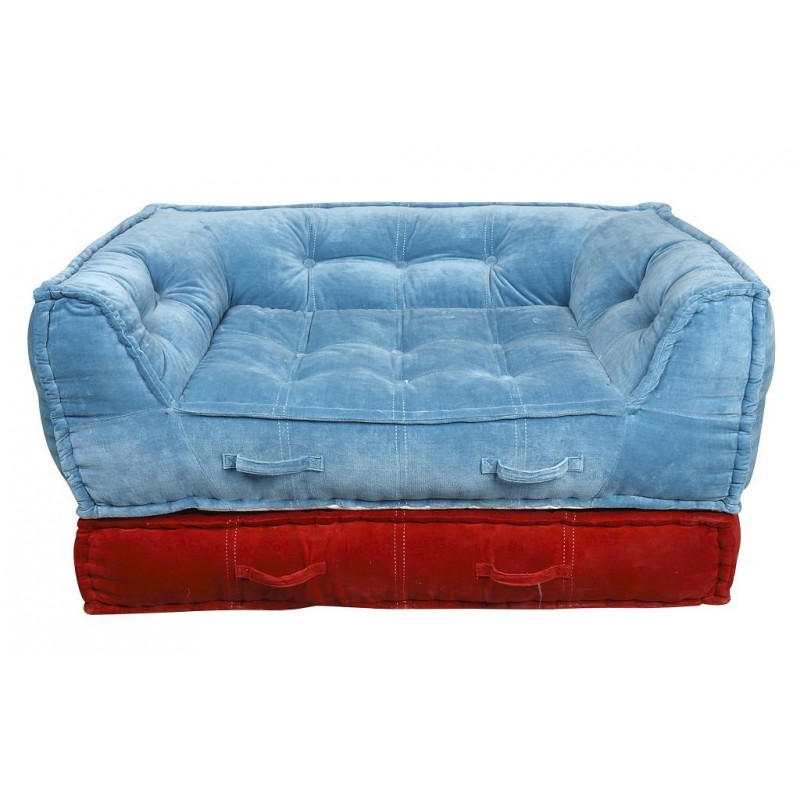 Retro καναπές διθέσιος σε γαλάζιο και κόκκινο χρώμα 80x120x63 εκ