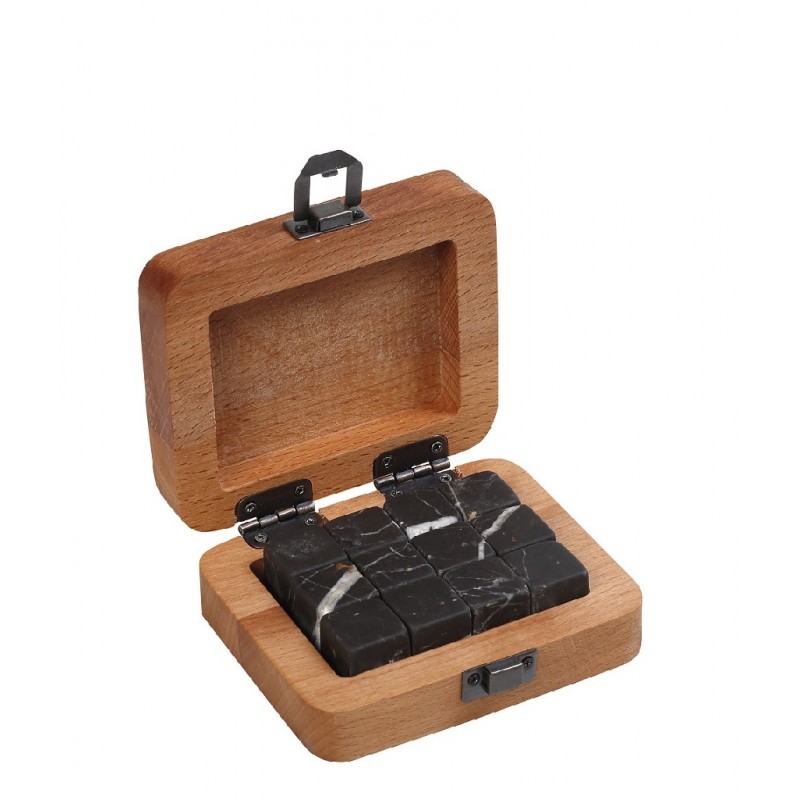 Διακοσμητικό ξύλινο κουτί με δώδεκα μαρμάρινους κύβους αντί πάγου στο ουίσκι 11x9x4 εκ