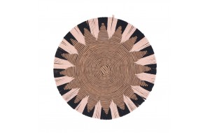Ψάθινο στρογγυλό επιτοίχιο διακοσμητικό σε φυσική απόχρωση με πλέξιμο σε μπεζ και μαύρο χρώμα 50 εκ