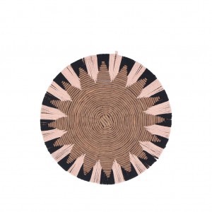 Ψάθινο στρογγυλό επιτοίχιο διακοσμητικό σε φυσική απόχρωση με πλέξιμο σε μπεζ και μαύρο χρώμα 40 εκ