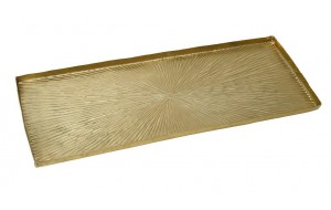 Πλατώ αλουμινίου Pandora ορθογώνιο σε έθνικ στυλ γραμμωτό σε χρυσό χρώμα σετ των δύο τεμαχίων 51x19 εκ