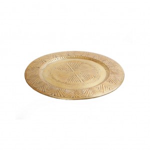 Δίσκος διακοσμητικός από αλουμίνιο σε χρυσή απόχρωση με ανάγλυφο σχέδιο 40 εκ