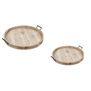 Boho ξύλινοι δίσκοι στρογγυλοί σετ των δύο τεμαχίων 60 και 50 εκ