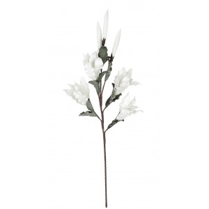 Διακοσμητικό κλαδί με τέσσερα ανοιχτά και τρία κλειστά άνθη σε λευκή απόχρωση σετ των έξι τεμαχίων 120 εκ