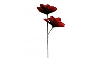Διακοσμητικό κλαδί με δύο άνθη σε κόκκινη απόχρωση σετ των έξι τεμαχίων 90 εκ